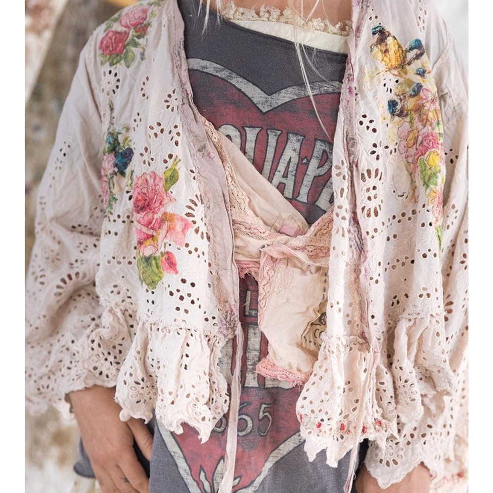 Magnolia Pearl Floral Eyelet Top - Pink and Cream